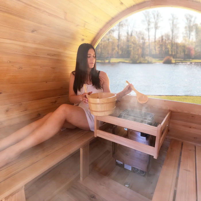 ALEKO 6-8 Person Outdoor/Indoor Red Cedar Barrel Sauna