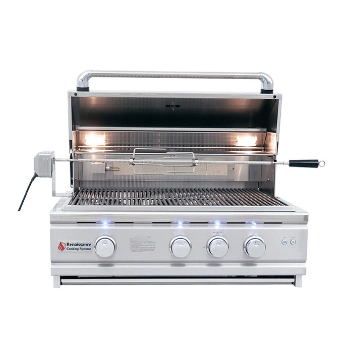 RCS Cutlass Pro 30 Inch Built-In Gas Grill With Rear Infrared Burner & Blue LED