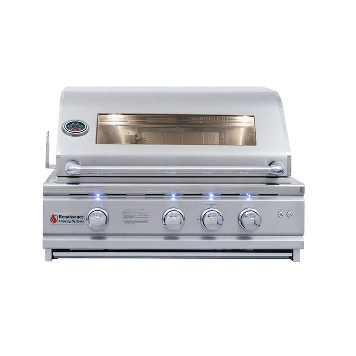 RCS Cutlass Pro 30 Inch Built-In Gas Grill With Rear Infrared Burner, Blue LED & Flame View Window