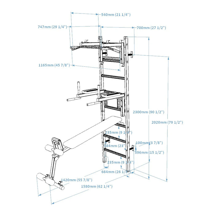 BenchK Multi-Functional Pull-Up Stall Bar w/ Dip Station & Bench 233B