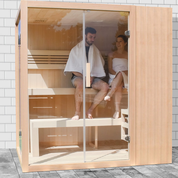 ALEKO 4 Person Canadian Hemlock Indoor Wet Dry Sauna with LED Lights - 4.5 kW ETL Certified Heater