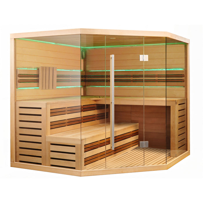 ALEKO 6 Person Canadian Hemlock Indoor Wet Dry Sauna with LED Lights - 6 kW ETL Certified Heater