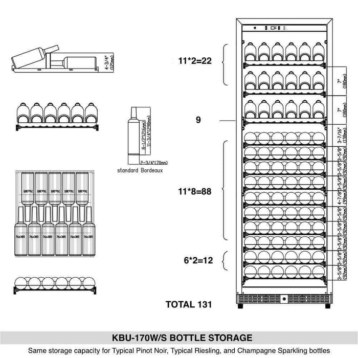 KingsBottle 166 Bottle Large Wine Cooler Refrigerator Drinks Cabinet